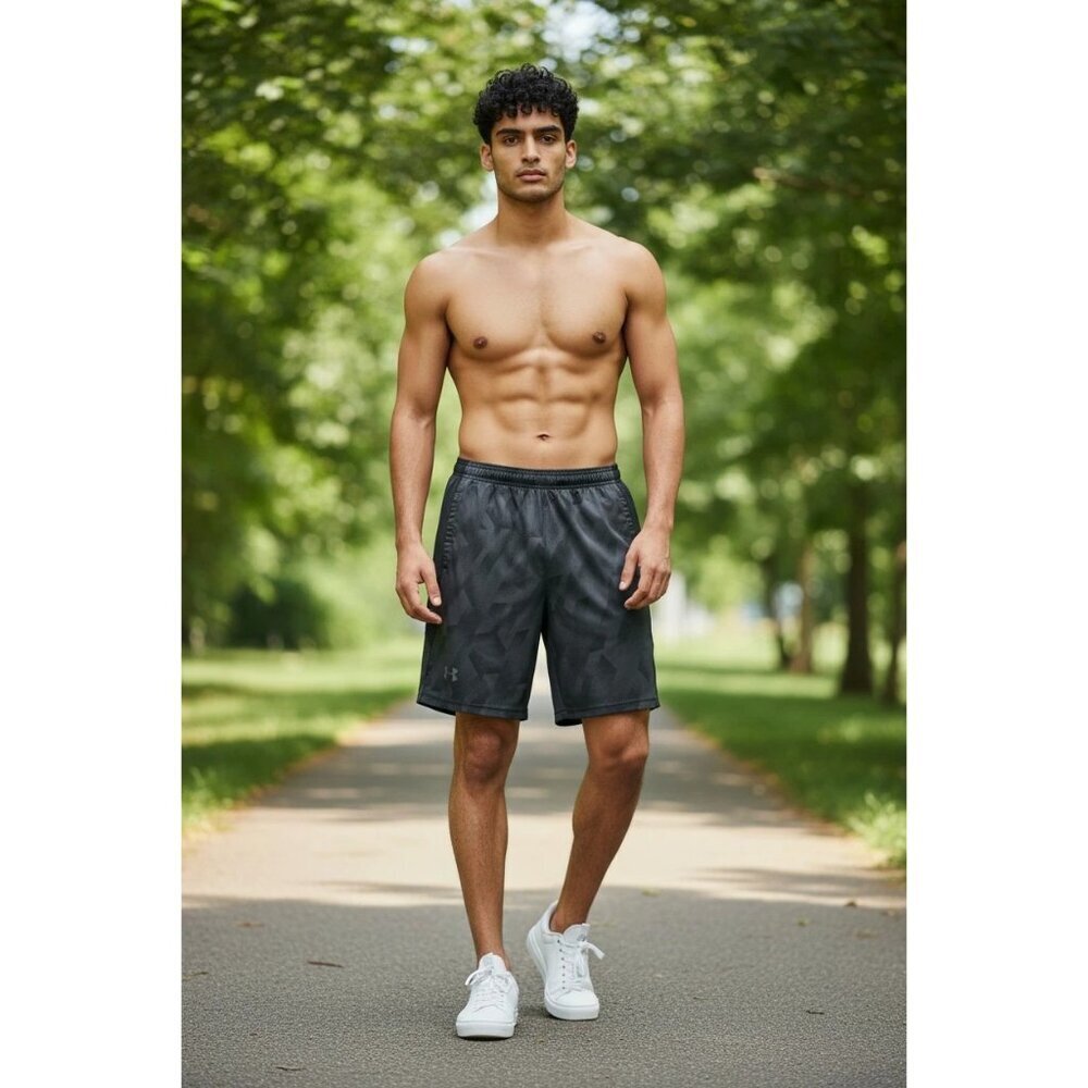Under Armour Mens Basketball Shorts Elastic Waistband W/Pockets BlacK/Gray Large